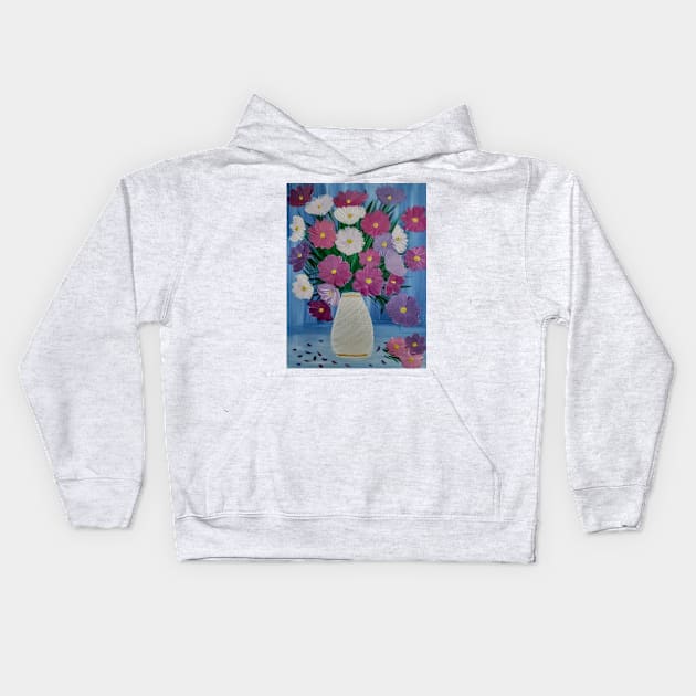 mixed flowers in a white vase Kids Hoodie by kkartwork